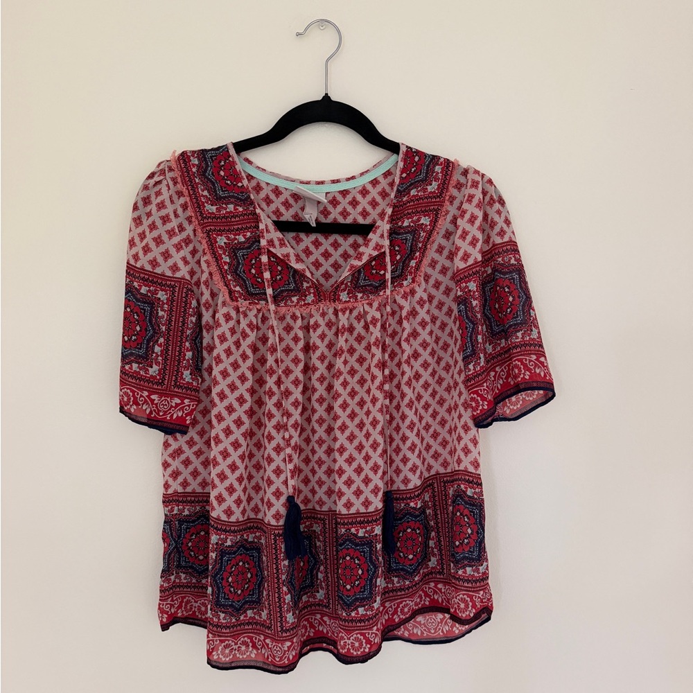 Knox Rose Red Printed Tie-Front Tunic
